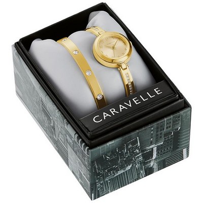 Caravelle Bracelet Watch w/Bangle Box Set