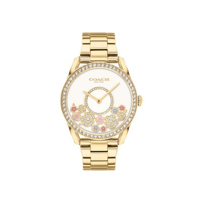 Coach® Ladies Preston Thin Gold Steel Watch w/White Dial