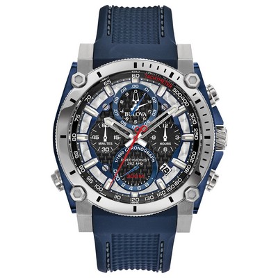 Bulova® Precisionist Blue Chronograph Dial Watch w/Blue Polyurethane Strap