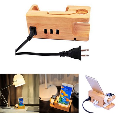 Bamboo Wood Desktop 3 USB HUB Charging Dock Station