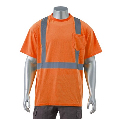 Hi Viz Class 2 - 5 oz. Poly-Cotton Reflective Tape Safety T-Shirt with Pocket