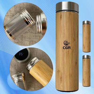 Smart LED Tumbler with Bamboo Cover - Portable 14 Oz.