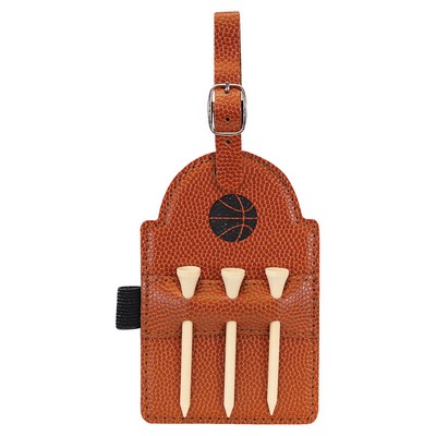 5" x 3 1/4" Basketball Laserable Leatherette Golf Bag Tag with 3 Wooden Tees