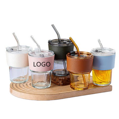 Coffee glass cups With Cap And Straw