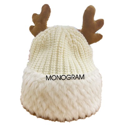 3D Knitted White Cotton Hat ¡ª¡ªMoose