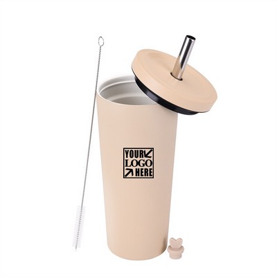 Double Wall Vacuum Straw Insulated Tumbler with Lid