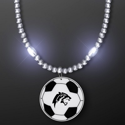 Silver LED Bead Necklace with Soccer Ball Medallion - Domestic Imprint