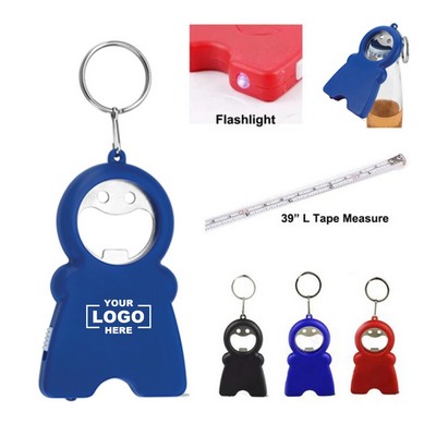 Smile Bottle Opener Tape Measure Keychain With Light