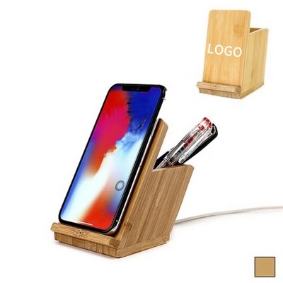 Wooden Wireless Charging Phone Stand With Pen Holder