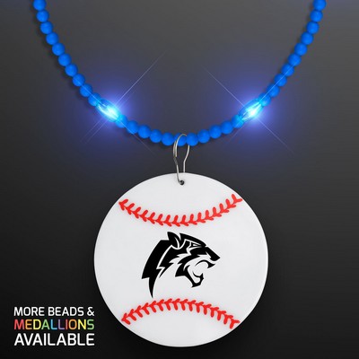 Still-Light Blue Beads with Baseball Medallion - Domestic Print