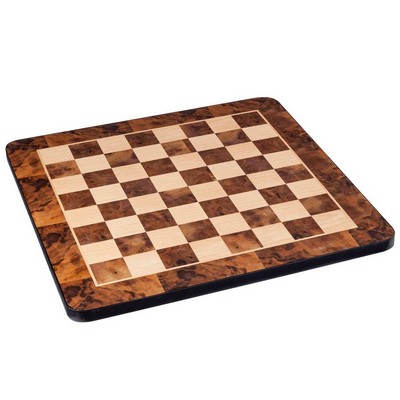 Classic Chess Board - Walnut Root Wood with Rounded Corners 16 in.