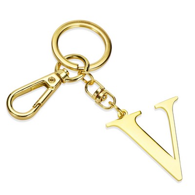 Gold Letter V Keychain Metal Keychain Initial Keychain