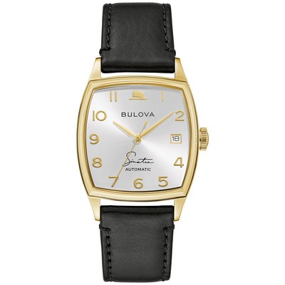 Bulova® Frank Sinatra Men's Automatic Black Leather Strap w/Silver White Sunray Dial