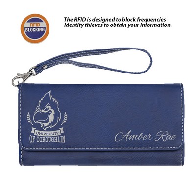 RFID Protected Blue /Silver Leatherette Wallet with Strap