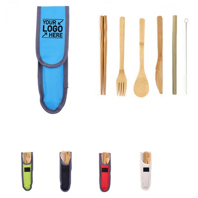 6 Pcs Bamboo Travel Cutlery Set Office And School Lunch