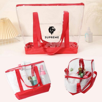 Clear Zippered Tote Bag With Pocket