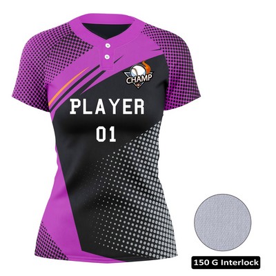 Women's Full Sublimation 2-Button Front Baseball Jersey - 150G Interlock