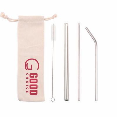 Stainless Steel Straw Set with Cream Bag