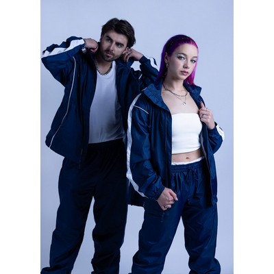 Unisex Full Zipper Taffeta Nylon Tracksuit Jacket and Sweatpants Set with White Piping