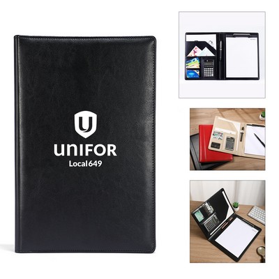 A4 PU Leather Meeting Folder w/Calculator