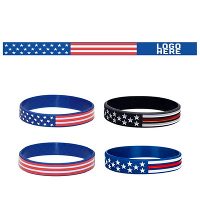 Screen Printed American Flag Silicone Bracelet