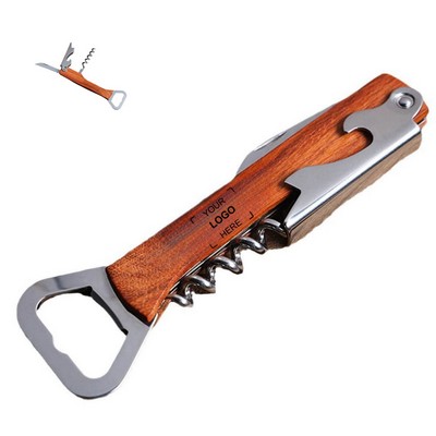 4-in-1 Wooden Corkscrew Bottle Opener & Knife