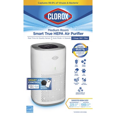 Clorox Smart Medium Room Air Purifier, True Hepa Filter, Up To 1,000 Sq. Ft. Capacity, 11031