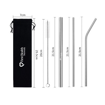 Reusable 4 Piece Straw Set in Pouch Custom Logo