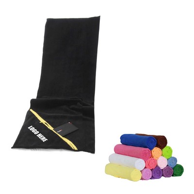 Fitness Sports Microfiber Towel with Zipper Pocket