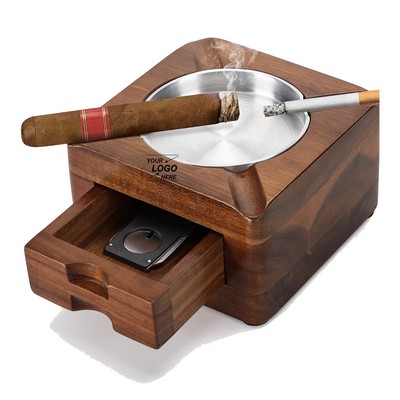 Wooden Cigar Ashtray with Accessories Drawer