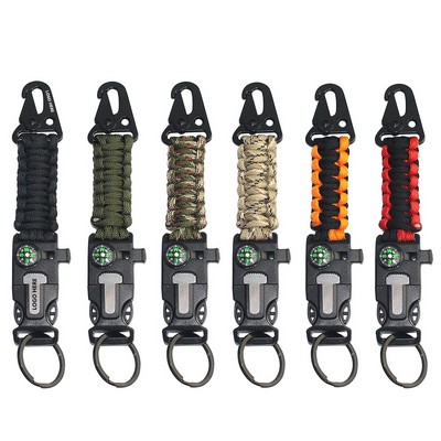 Durable Rope Key Chain with Whistle Flint and Compass