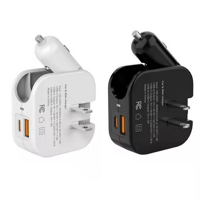 2-in-1 Portable USB Car Charger with Foldable Plug