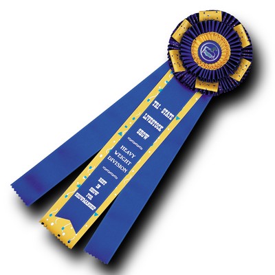 Custom 3 Streamer Rosette Ribbon w/ Confetti Underlay (6 1/2"x20 1/2")