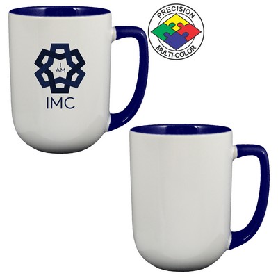 17 Oz. White/Cobalt Blue 2-Tone Arlen Mug w/Color Handle - Precision Spot Color