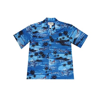 Hawaiian Tropical Military Print Shirt. Airplanes - Circa WWII