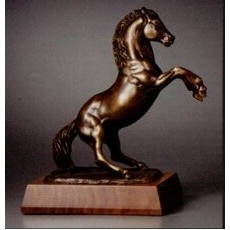 Custom Cultured Bronze Rearing Horse Sculpture w/ American Walnut Base