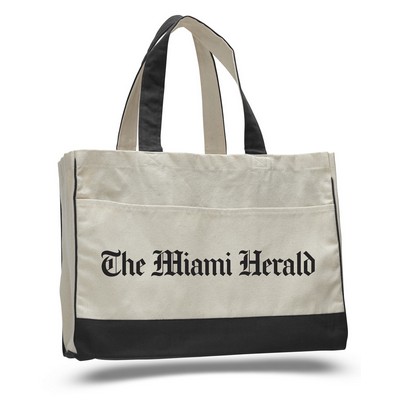 Natural Canvas Tote Bag w/ Contrast Handles & Trim - 1 Color (22"x13"x5")