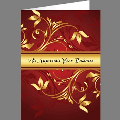 Thank You Card w/ Gold Leaves / Burgundy