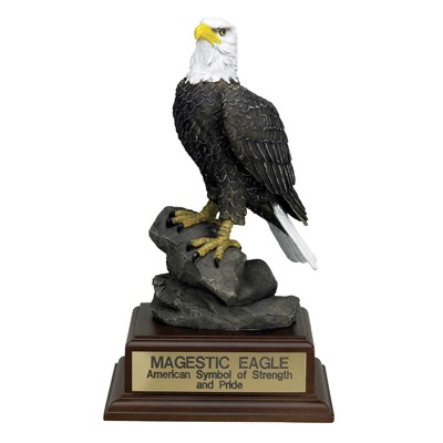 11" Resin Majestic Eagle Sculpture w/Wood Base & Engraving Plate