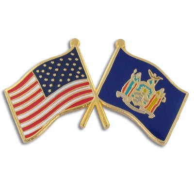 New York & USA Crossed Flag Pin