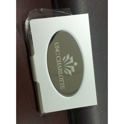 Elegant Matte Metal Business Card Holder w/Shiny Oval Accent