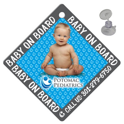 Baby on Board Sign .040 White Styrene (5"x5") with Suction Cup, Full Color Digital Imprint