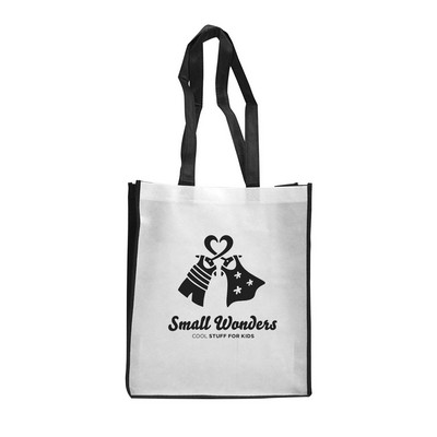 Non-Woven PP White/ Black Shopper (13"x6"x15")