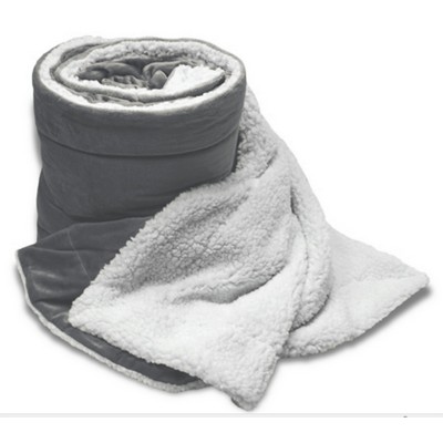 Oversize Micro Mink Sherpa Blanket-- 60"x72" (Embroidered)-- Grey - ON DISCOUNT