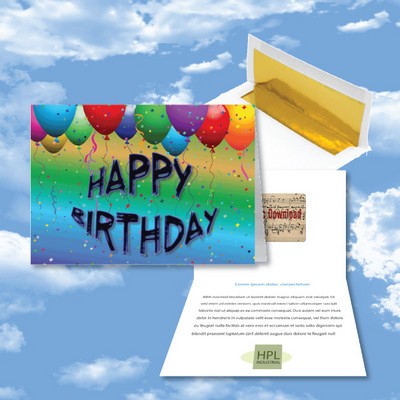 Cloud Nine Birthday Music Download Multicolor Greeting Card w/ Happy Birthday Balloons