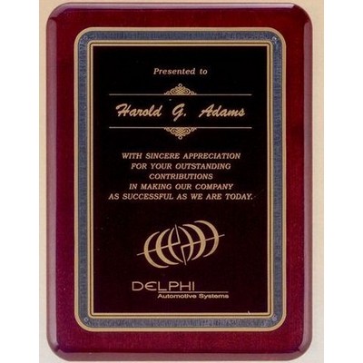 Rosewood Piano Finish Plaque with Black Florentine Border Plate , 9 x 12"