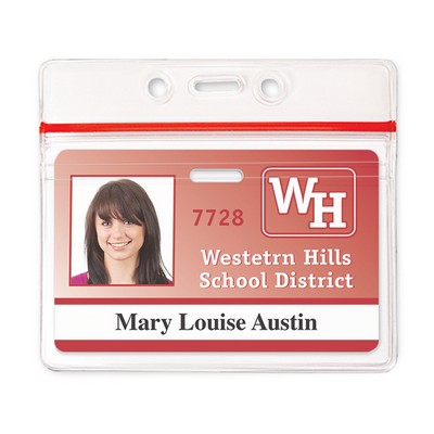 Horizontal Resealable Vinyl Badge Holder with Red Closure, 3.63" x 2.5"