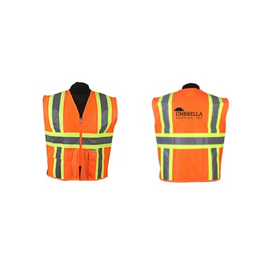 Orange safety vest, 2 tone stripes (med-5xl)