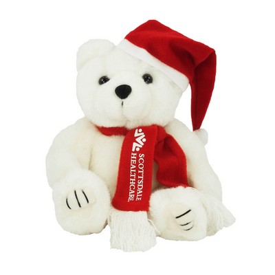 8" Santa Bear Stuffed Animal w/Hat, Scarf & One Color Imprint