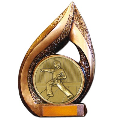 Stock Flame Trophy with 5 1/2" Event Karate Coin 13"